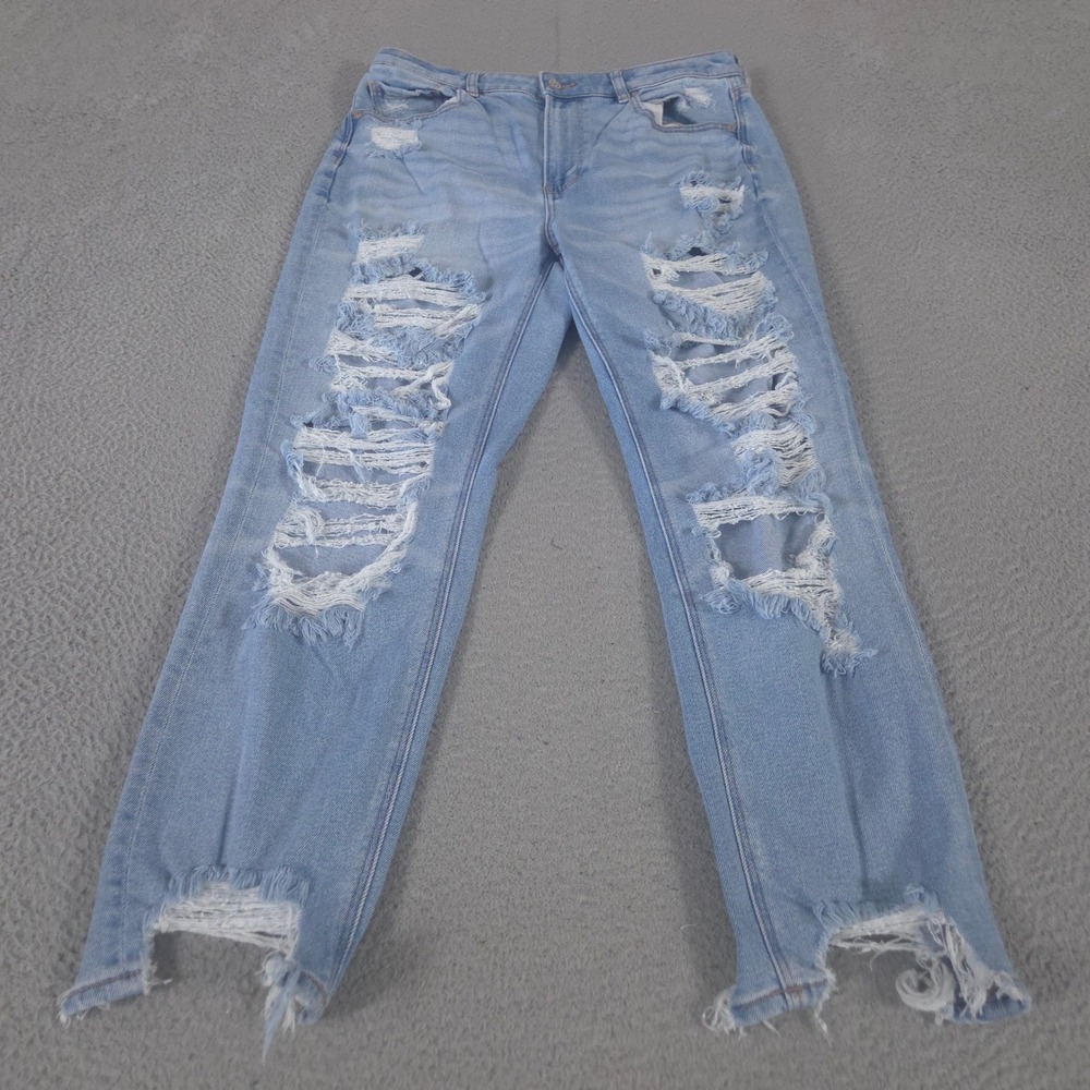 American Eagle Jeans Women 12 Blue Mom Pant Tapered Leg Distressed Ripped Cotton